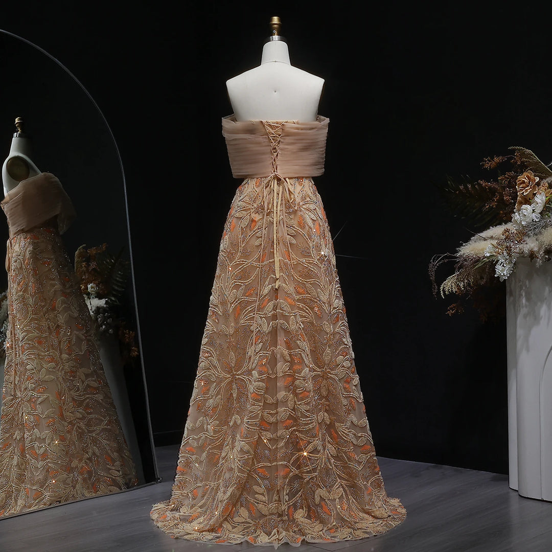 Modern Off-Shoulder Artisan Evening Gown