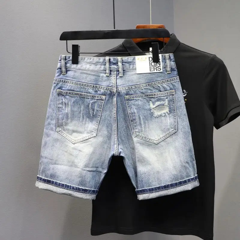 Trendy Thin Ripped Patch Denim Shorts