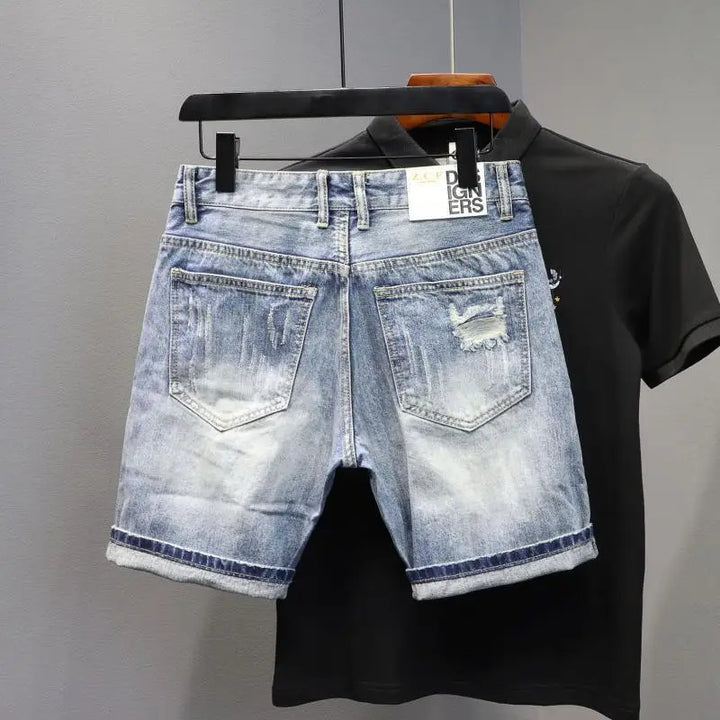 Trendy Thin Ripped Patch Denim Shorts