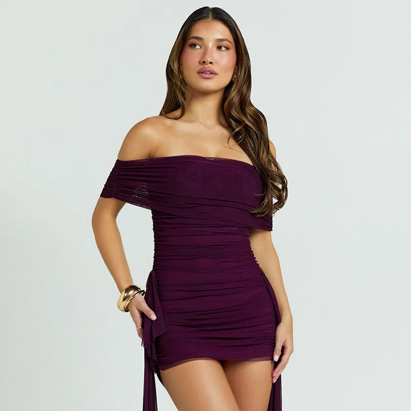Regal Strapless Draped Ruched Mini Dress