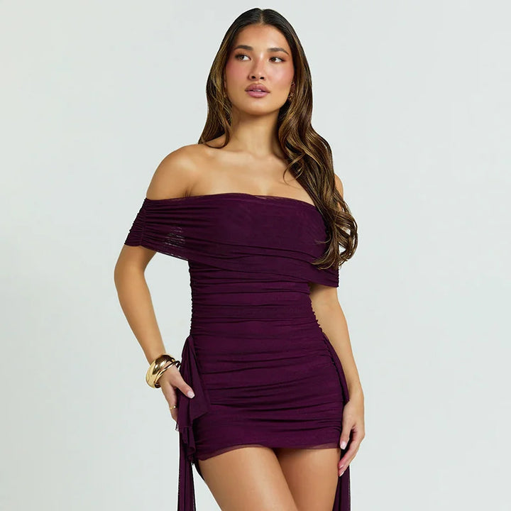 Regal Strapless Draped Ruched Mini Dress