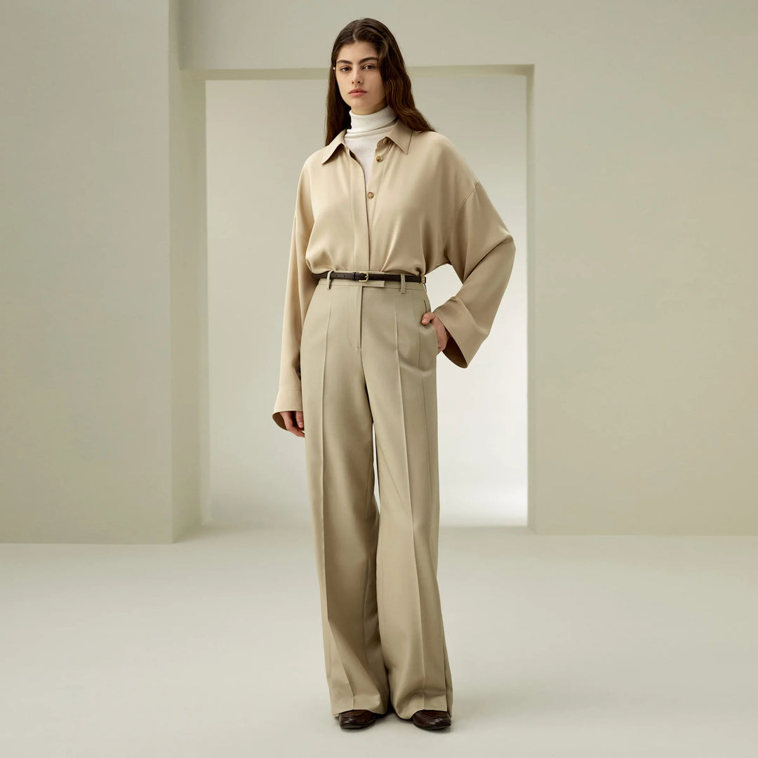 Stunning Wool Silk Blend Straight Pants