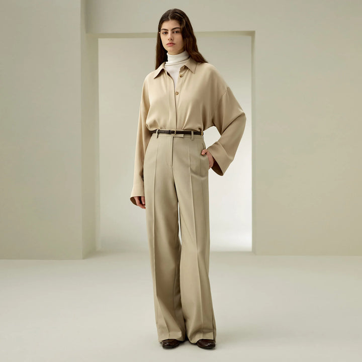 Stunning Wool Silk Blend Straight Pants