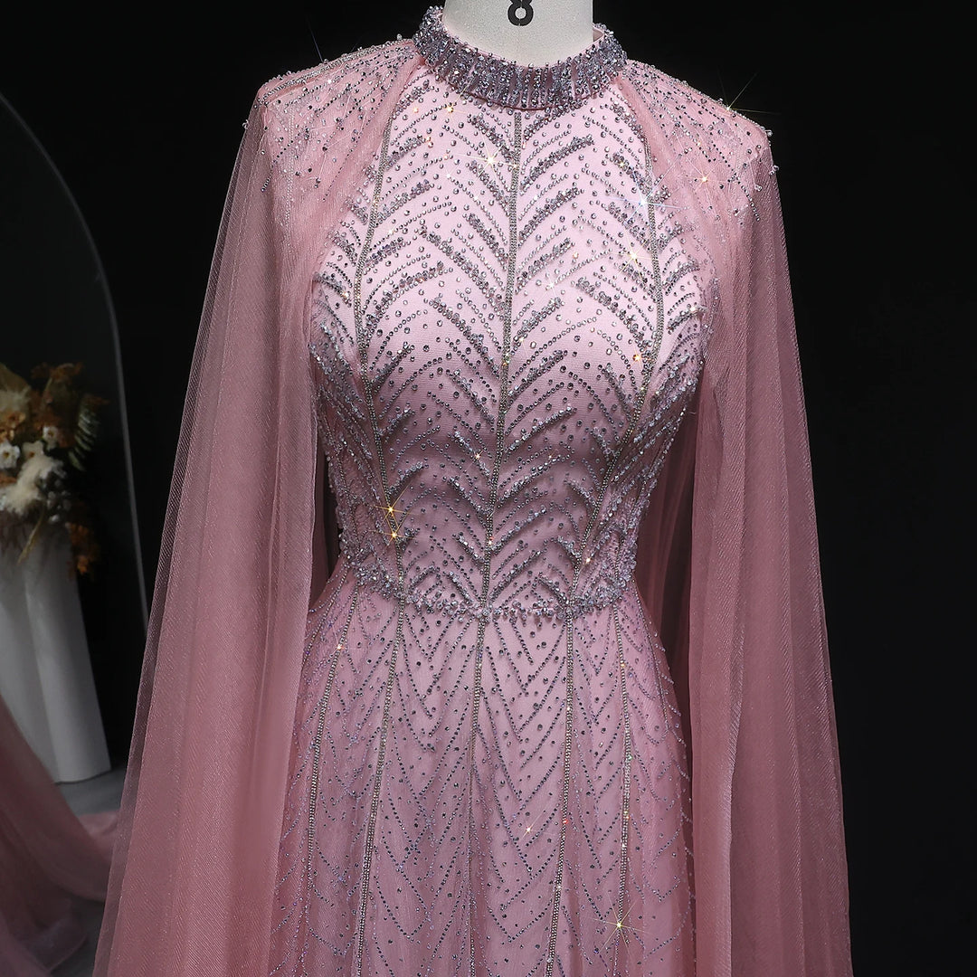 Graceful Arabic Beaded Cape Gown
