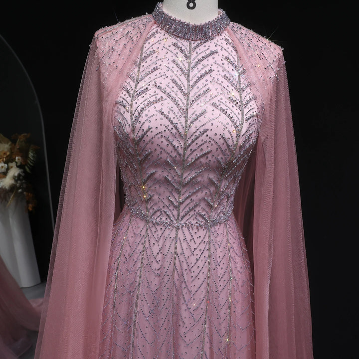 Graceful Arabic Beaded Cape Gown