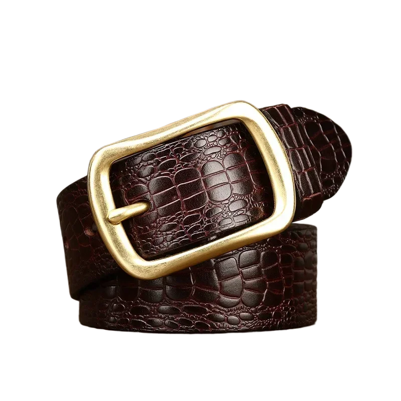 Premium Brass Buckle Cowhide Leather Belt