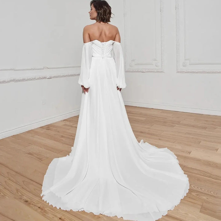 Sweet Chiffon Off Shoulder Bridal Gown
