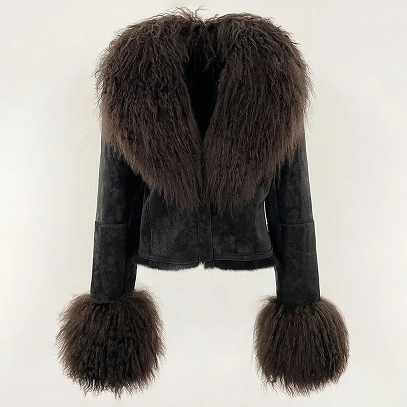 Genuine Mongolian Suede Wool Fur Coat