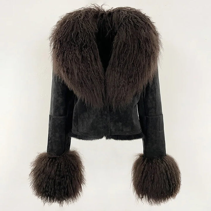 Genuine Mongolian Suede Wool Fur Coat