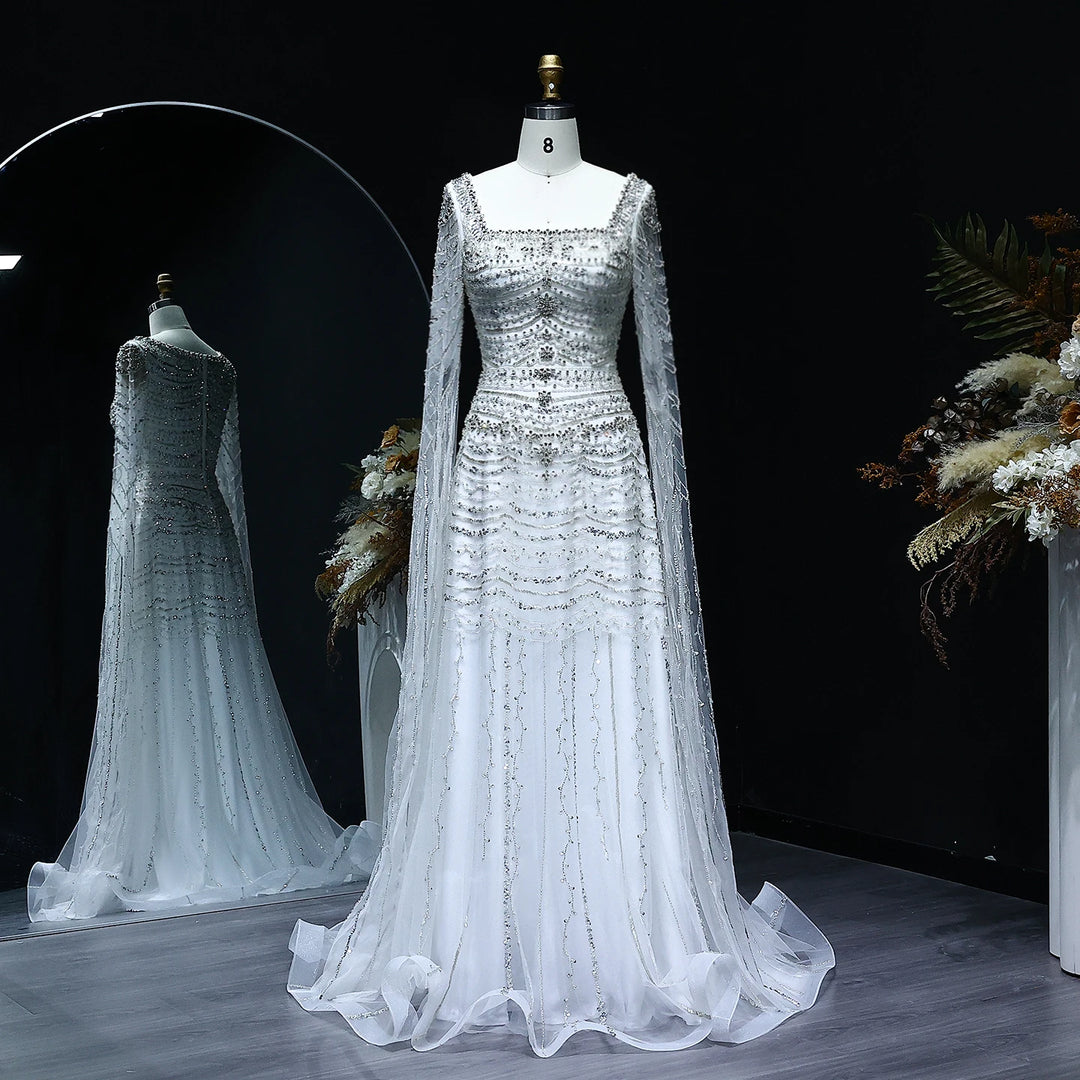 Beautiful Cape Sleeves Arabic Evening Dress