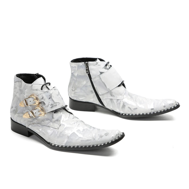 Fashionable Double Buckle Printed Boots