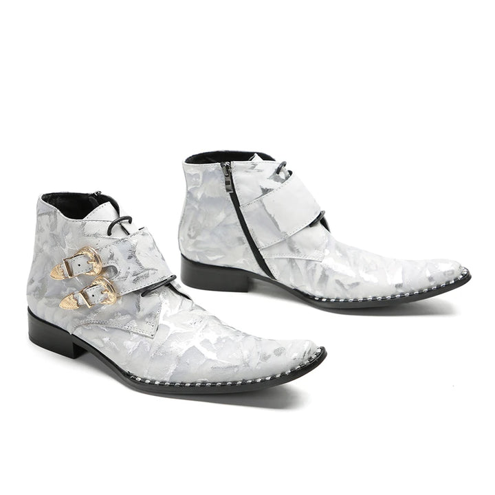 Fashionable Double Buckle Printed Boots