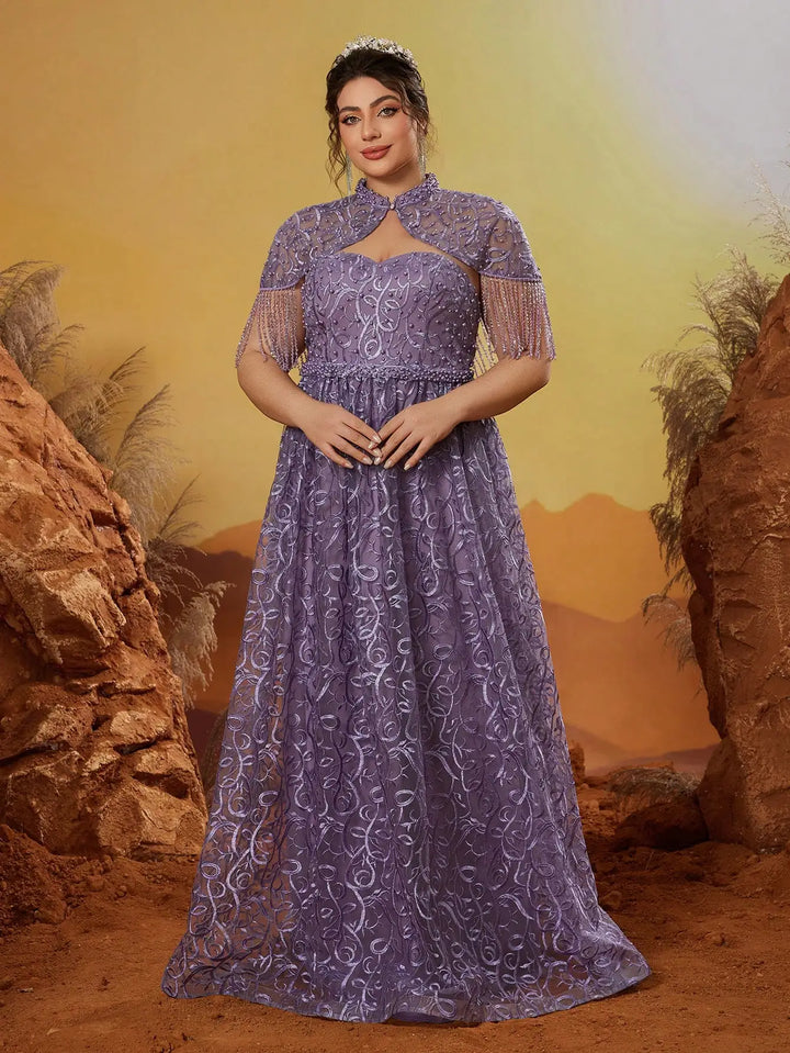 Embroidered Puff-ball Two-Piece Dress