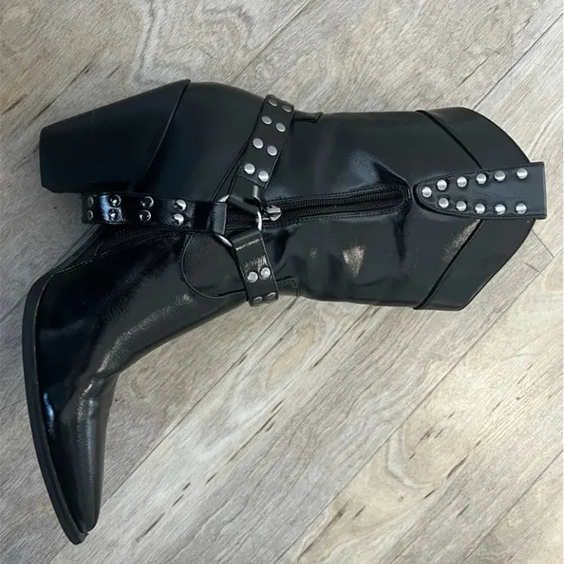 Zipper Belt Buckle Ankle Boots