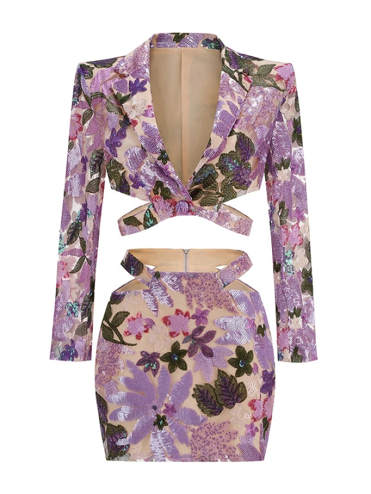 Luxury Embroidery Floral Cut-out Mini Dress