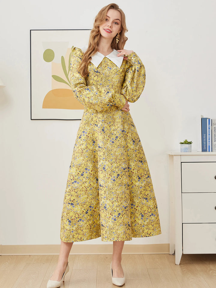 Floral Jacquard A-Line Maxi Dress