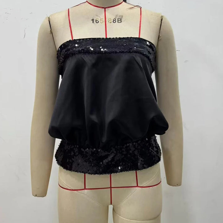 Stunning Sequins Satin Crop Top