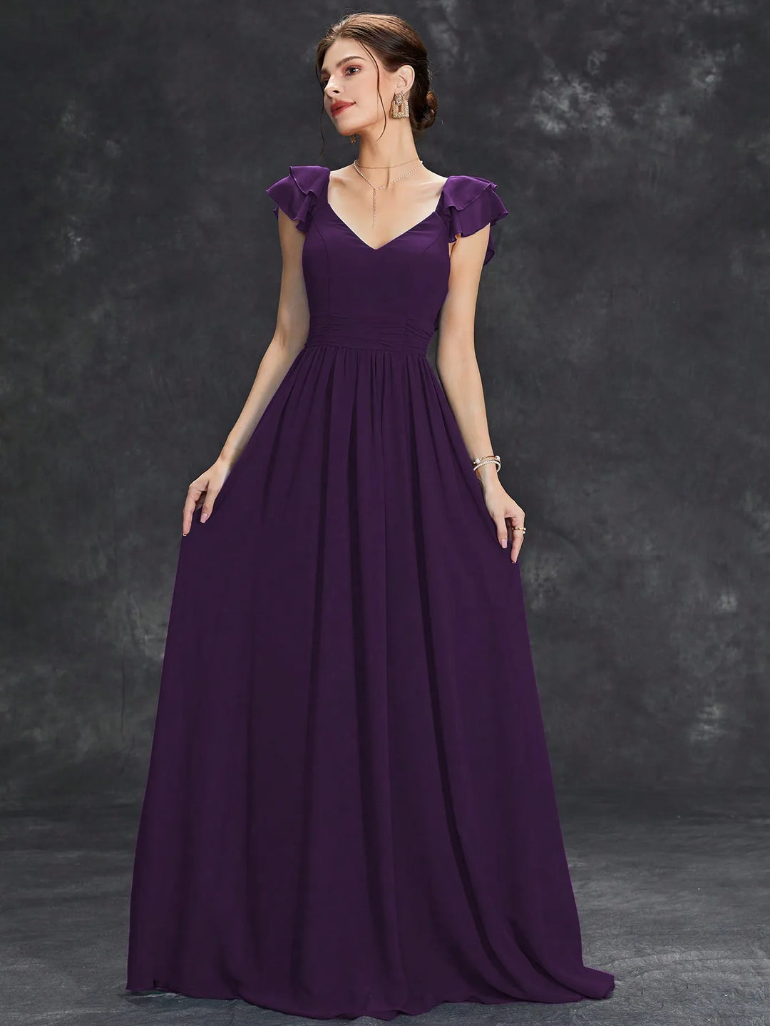 Stunning Ruffle Cap Sleeves Formal Dress