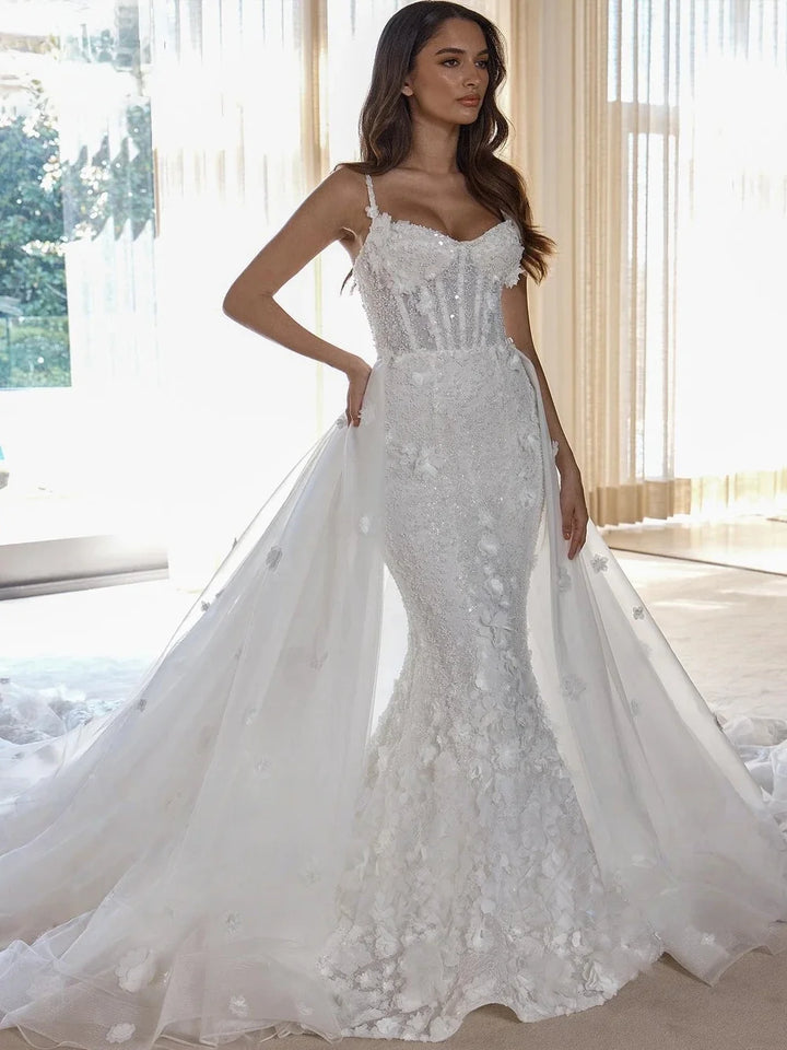 Attractive 3D Floral Lace Bridal Gown