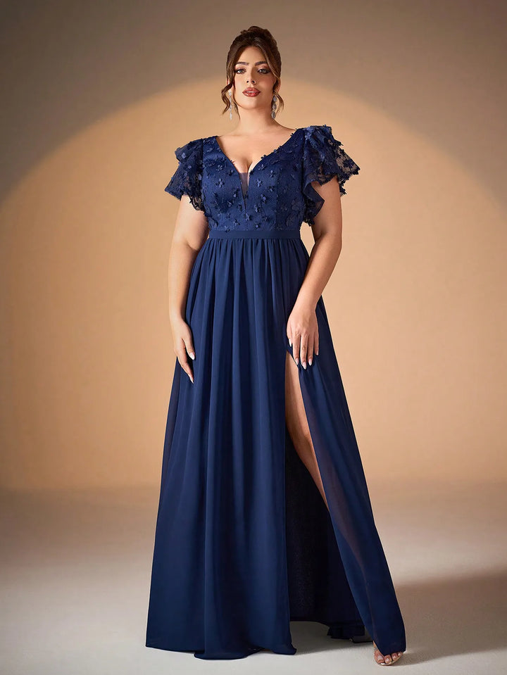Romantic Lotus Leaf Sleeves Evening Dress