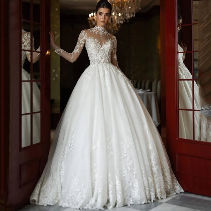 Gorgeous See Through High Neck Wedding Dress