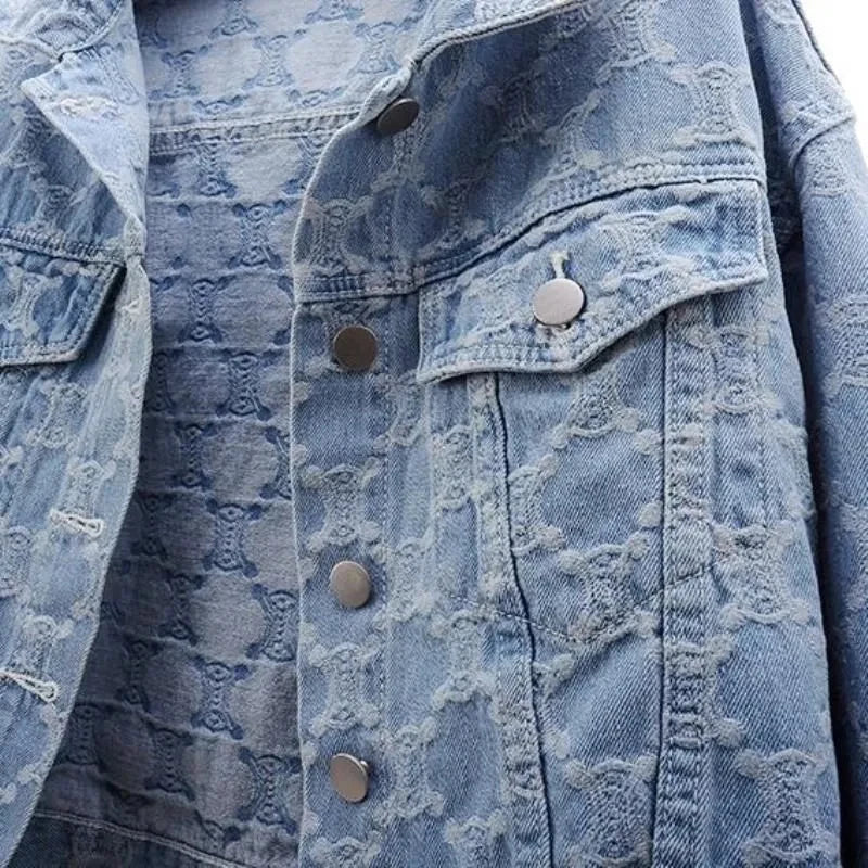 Sleek Jacquard Embroidery Denim Jacket