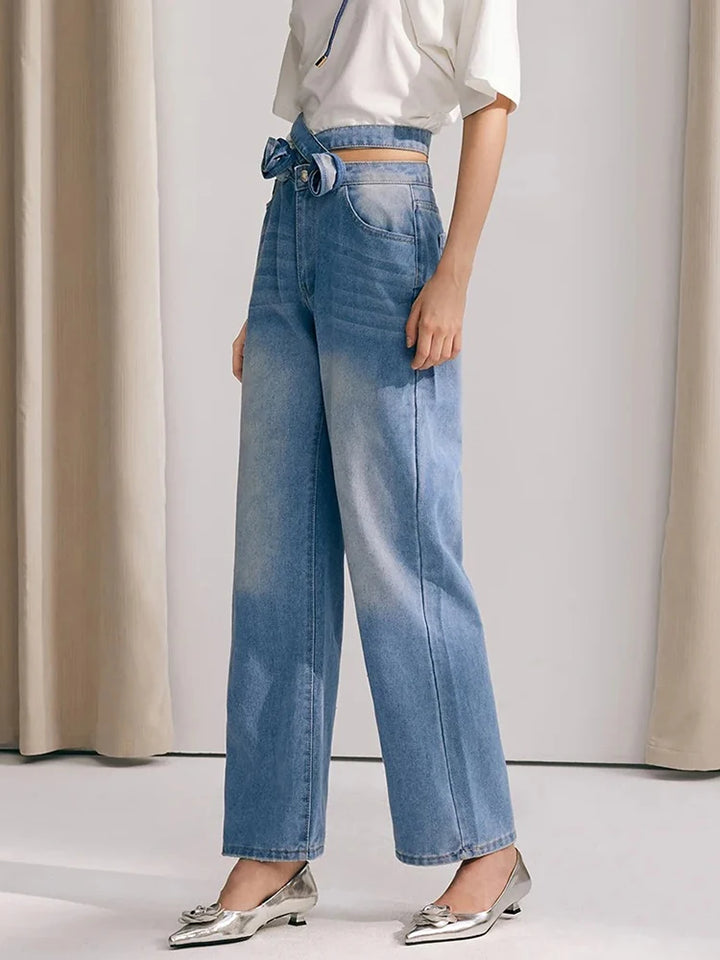 High Waist Appliques Denim Trousers