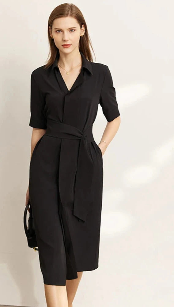 Casual Black Belted Minimalist Dress