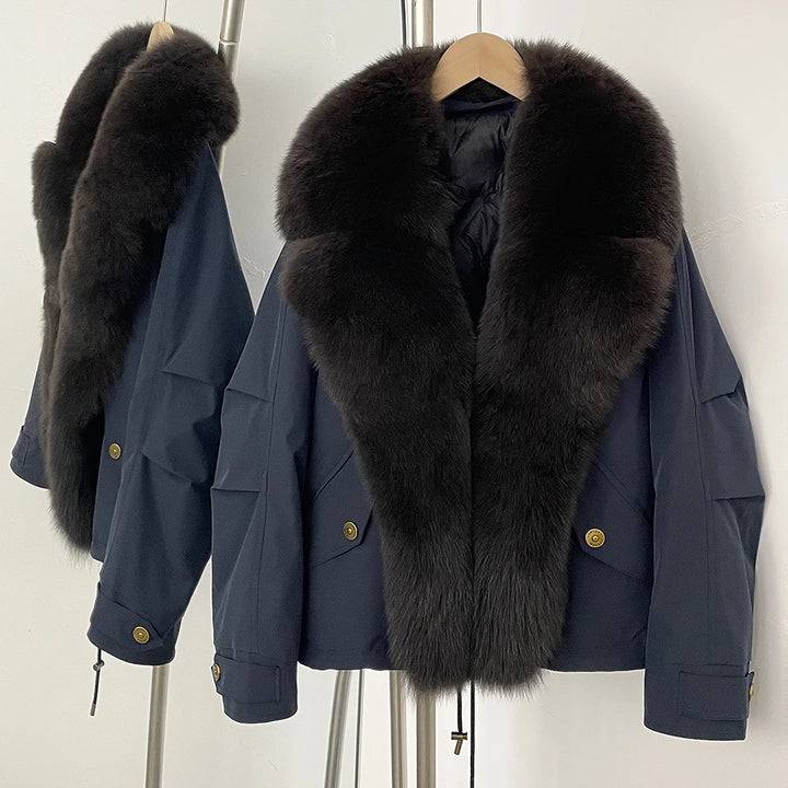 Refined White Duck Down Hooded Parka