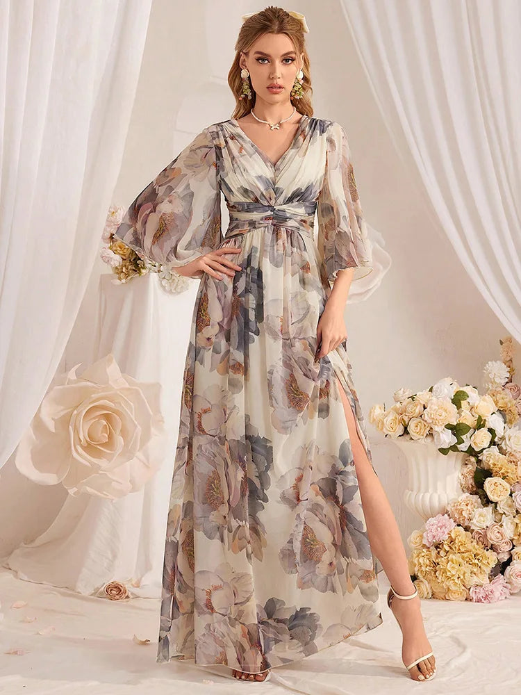 Graceful Split Short Sleeves Maxi Dress