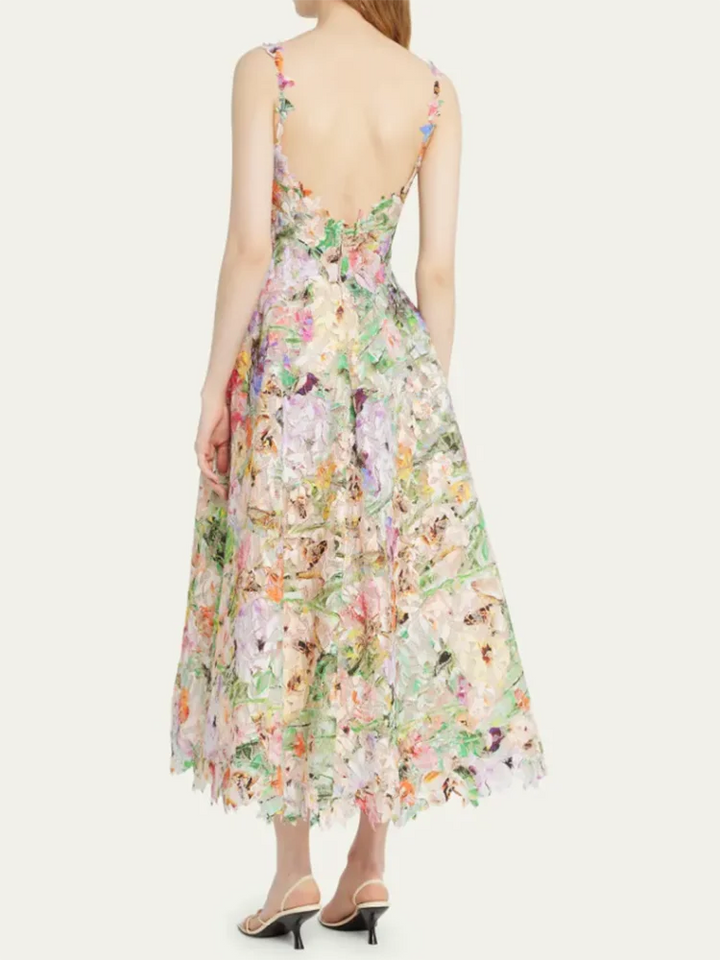 Elegant Floral Backless Dress