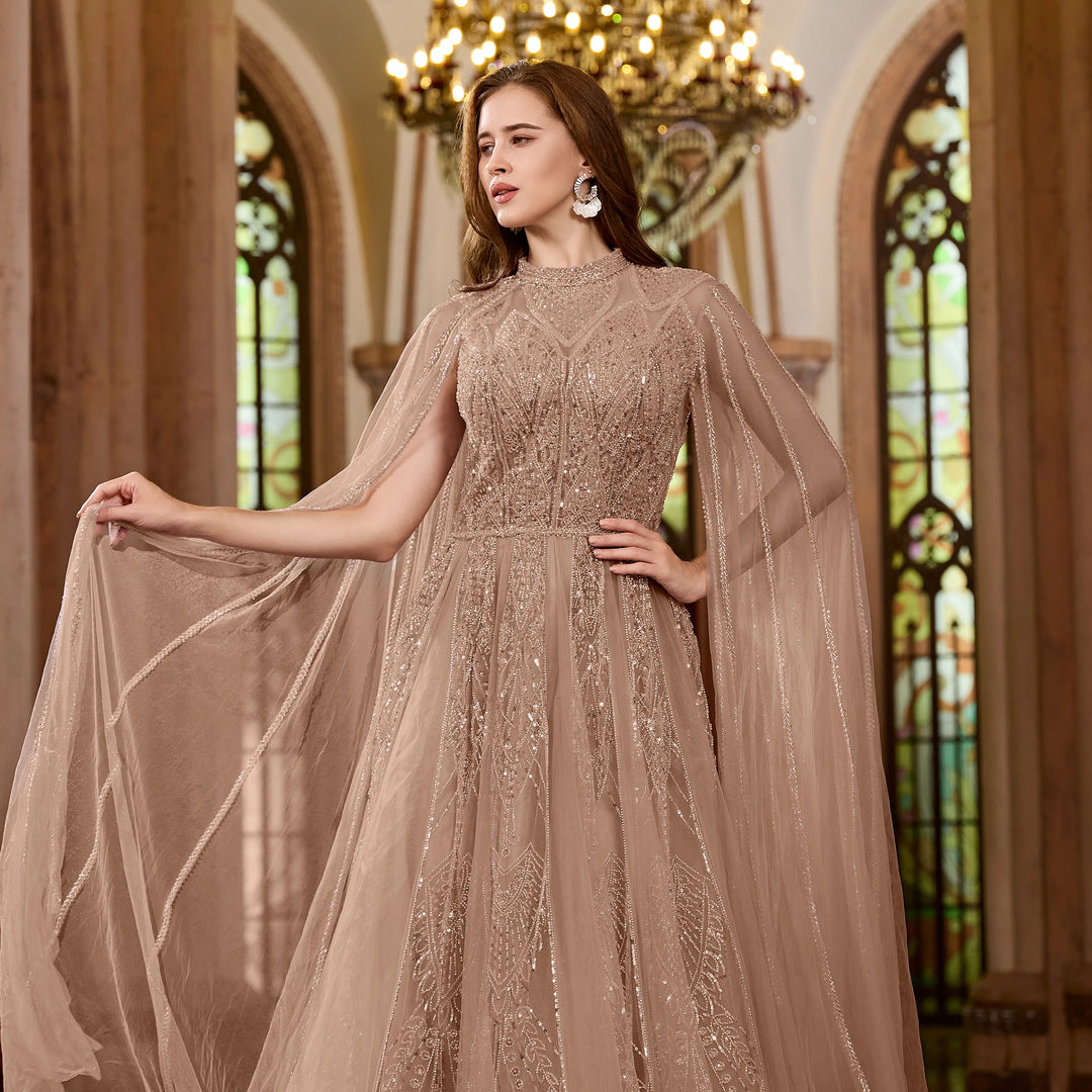 Luxury Cape Sleeves Arabic Evening Gown
