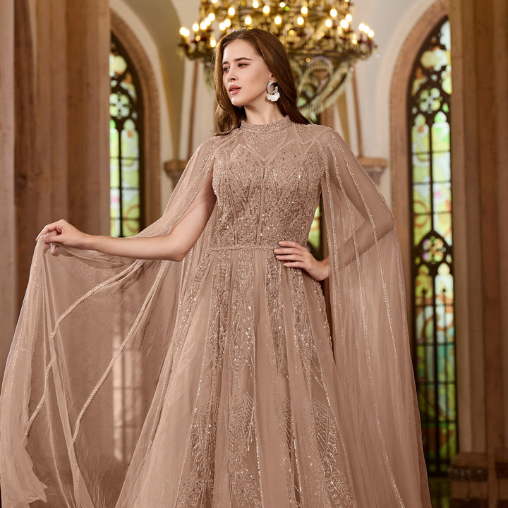 Luxury Cape Sleeves Arabic Evening Gown