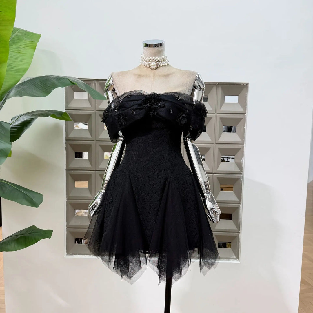 Alluring 3D Floral Tulle Mini Dress