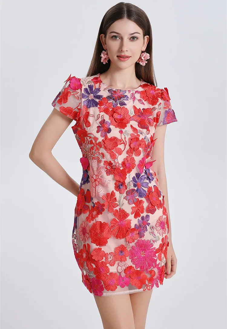 Exquisite Crochet Embroidery Mini Dress