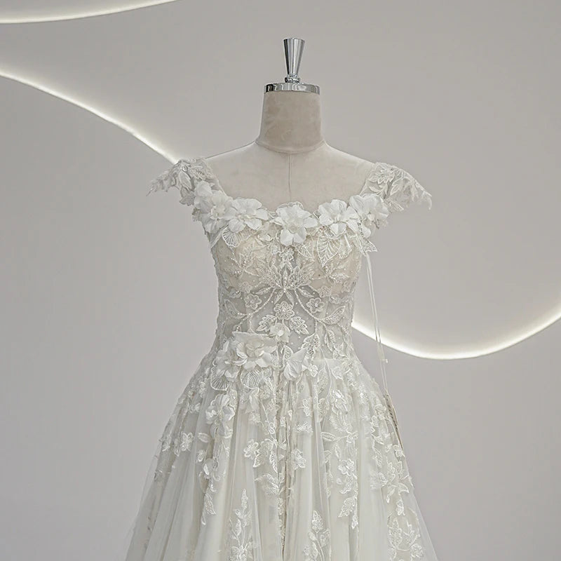 Crystal Cap Sleeve Wedding Dress