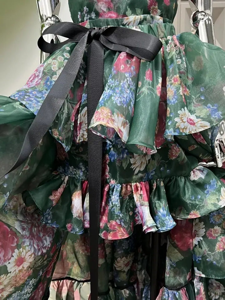Graceful Flower Thin Ruffles Holiday Dress