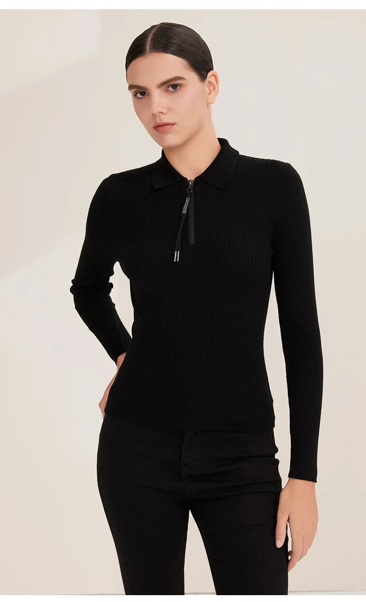 Luxurious Ribbed Knit Polo Sweater