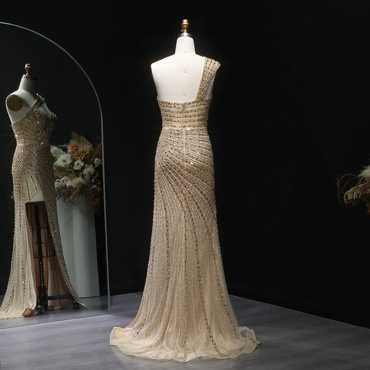 Luxury Beaded High Slit Arabian Evening Dress