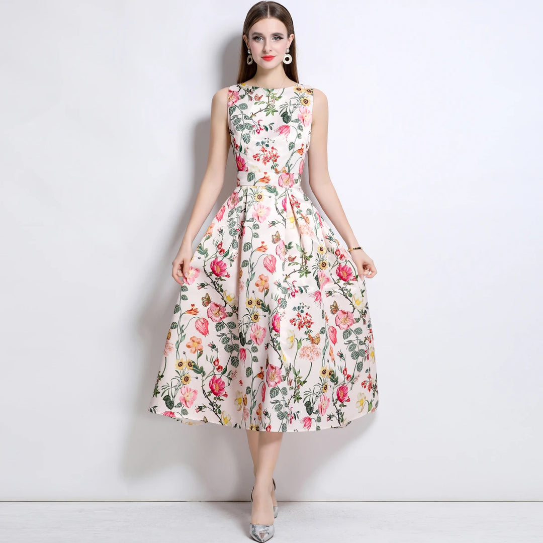 Stylish Floral Print Slim Tank Dress