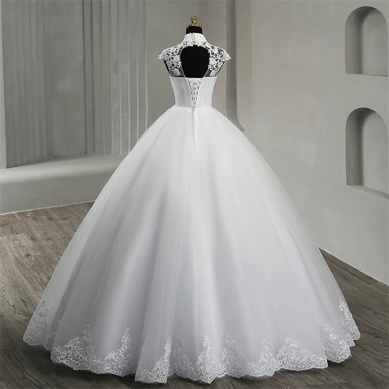 Luxurious High Neck Cap Sleeves Wedding Dress