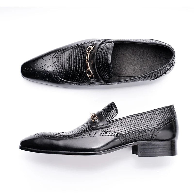 Elegant Metal Buckles Leather Loafers