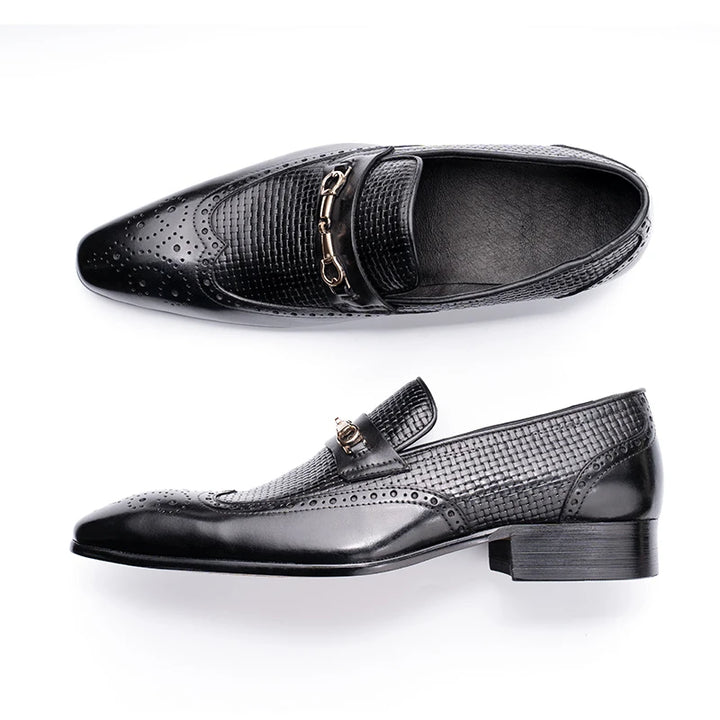 Elegant Metal Buckles Leather Loafers