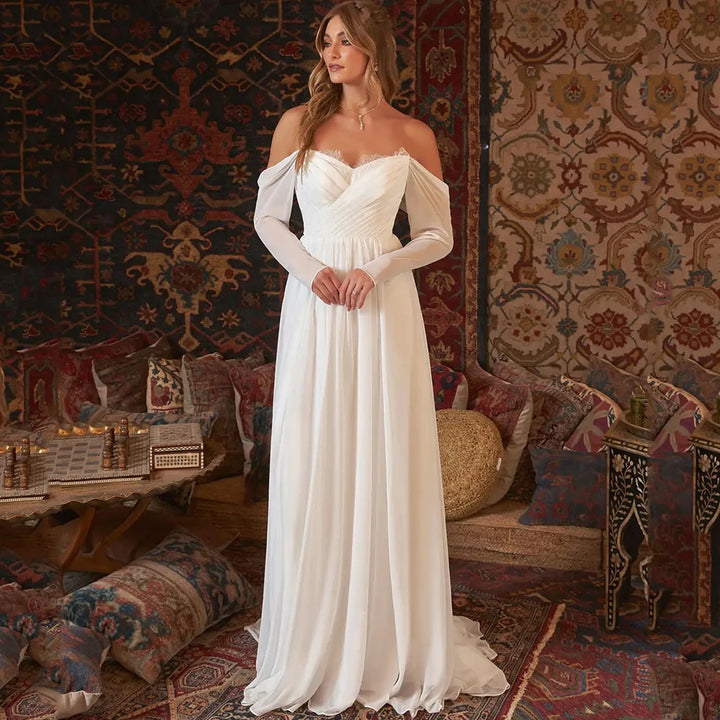 Vintage Off-The-Shoulder Bridal Dress