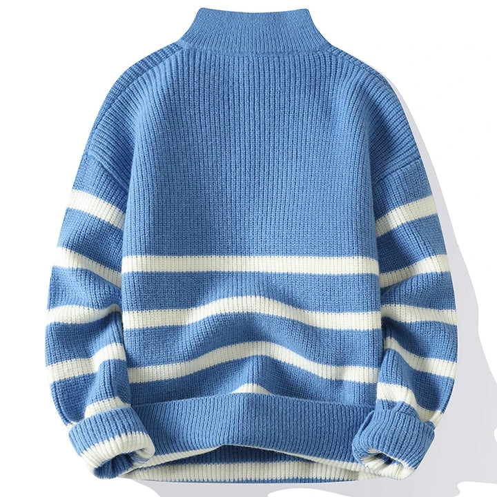 Striped Zipper Turtleneck Sweater