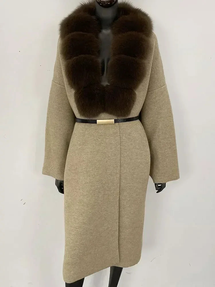 Alluring Detachable Real Fur Collar Coat