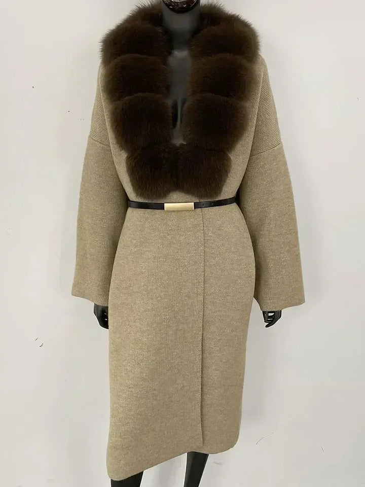 Alluring Detachable Real Fur Collar Coat