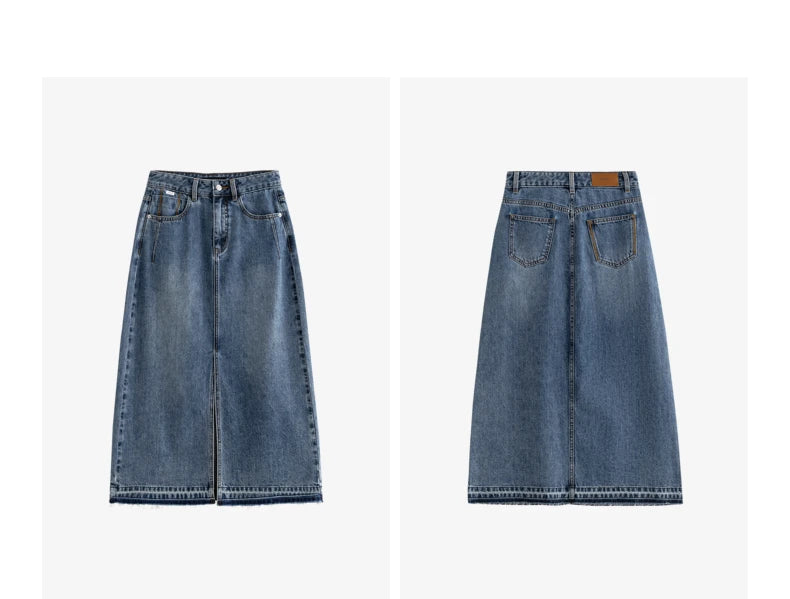 Open Split Pocket Denim Skirt