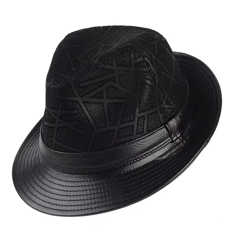 Stylish Black Geometry Real Leather Hat