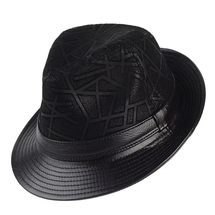 Stylish Black Geometry Real Leather Hat